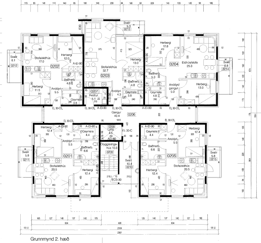 Kjalarsíða - second to fourth floor with one and two-bedroom apartments