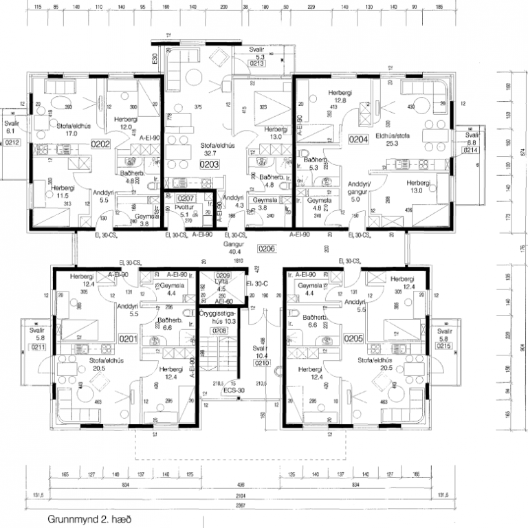 Kjalarsíða - second to fourth floor with one and two-bedroom apartments