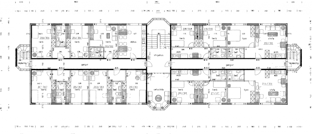 Útsteinn, 2. og 3. hæð - einstaklingsherbergi, par- og tveggja herbergja íbúðir